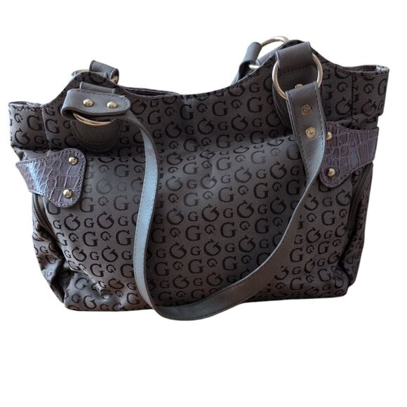 Vintage Gussachi Multi patterned Shoulder Bag in a leather&monogram canvas Purse - Picture 2 of 5